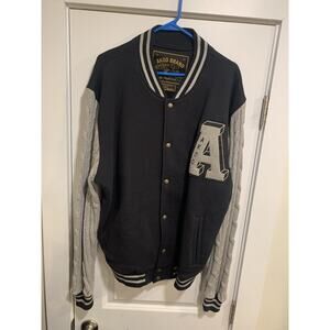 Akoo Brand Varsity Jacket 2XL Black Gray Knit Sleeve Letterman Style 1980 Patch